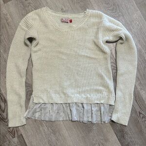 SO Ivory Knit Sweater with Sheer star Ruffle
